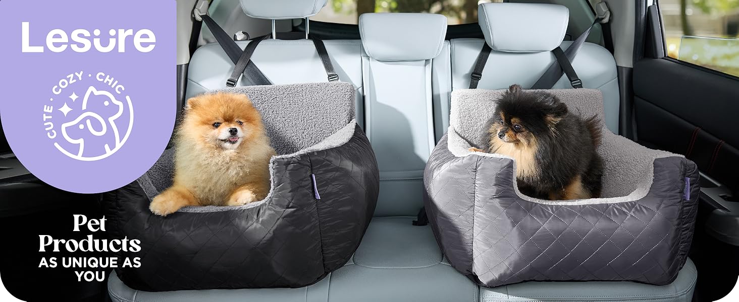Автокрісло для собак Lesure - водовідштовхувальне, для маленьких собак, з поворотком для повідка, темно-сіре