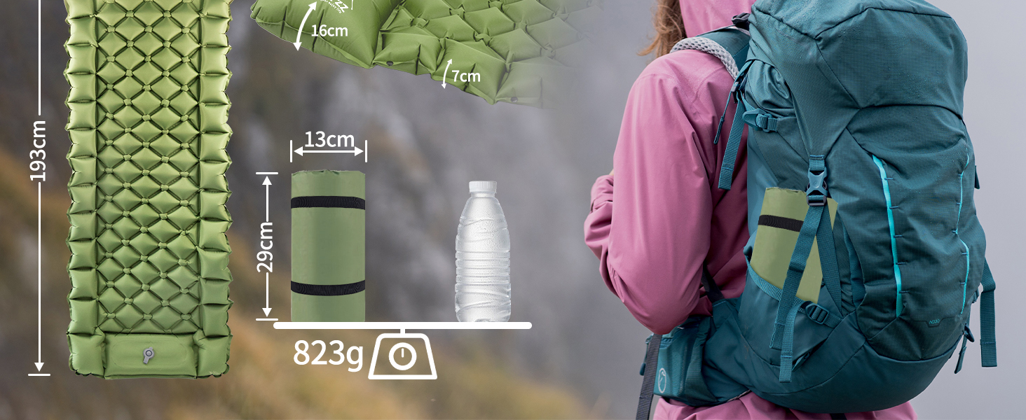 Каремат для кемпінгу Saphirblau: самонадувний килимок для відпочинку на природі з помпою та подушкою