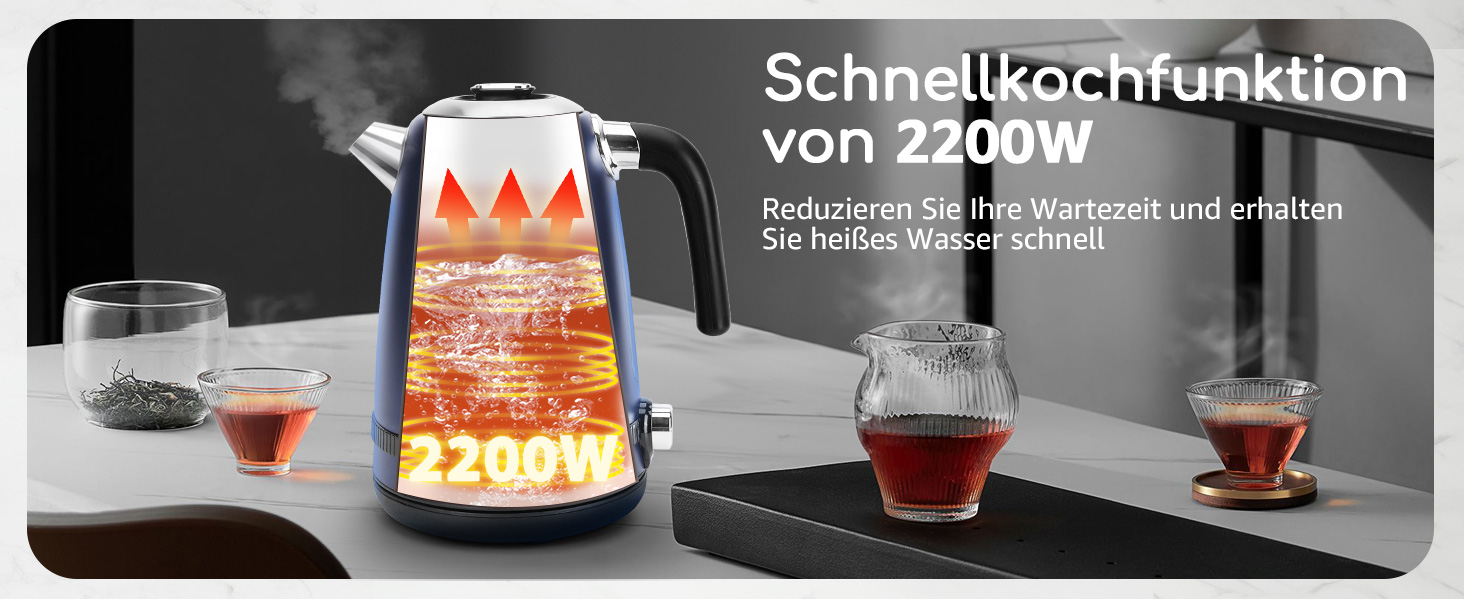 Електричний чайник Aigostar з регулюванням температури, 1,7 л, ретро-дизайн, матове покриття, цифровий дисплей, функція підтримки тепла, без пластику всередині, BPA-free (темно-синій)