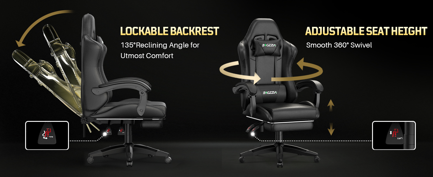Ігрове крісло Bigzzia Ergonomic Gaming Stuhl з підніжкою та функцією масажу, чорне