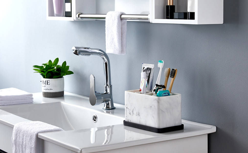 Органайзер для ванної кімнати ZCCZ: великий тримач для зубних щіток та чаша для косметики з гранітною текстурою