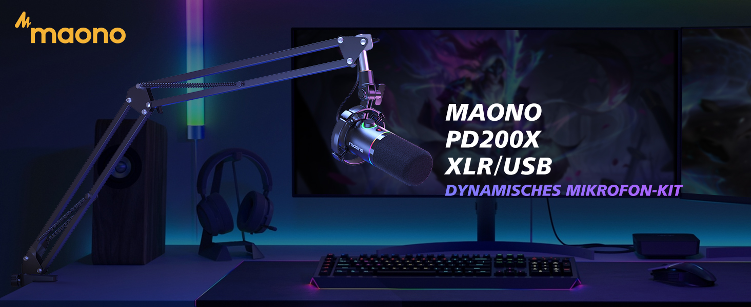 MAONO PD200XS: XLR/USB мікрофонний комплект для подкастів, стрімінгу та запису звуку (чорний)