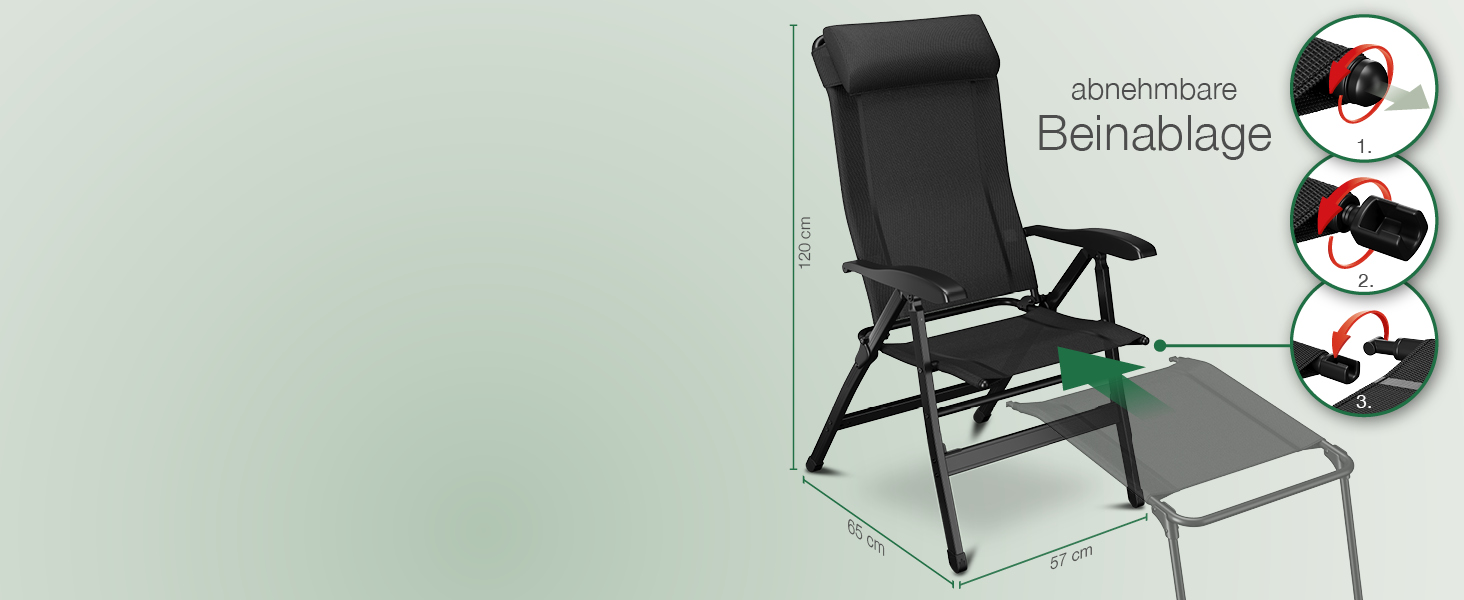 ELONEO Folding Camping Chair with Removable Footrest, Folding Chair made of Aluminum, Folding Garden Chair, Reclining Chair with Adjustable Backrest, Camping Chair (Folding Chair with Footrest (Basic), Black)