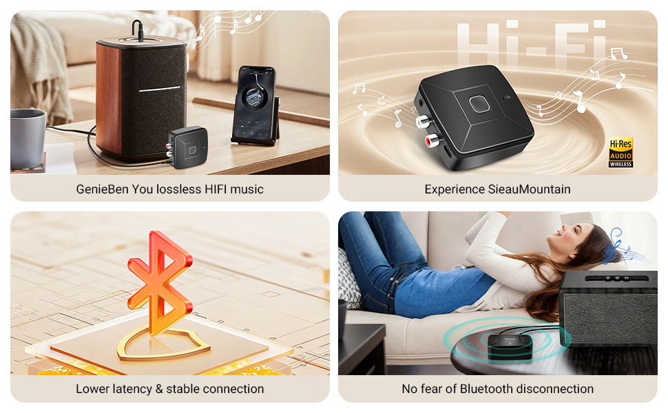 Bluetooth аудіоприймач 6.0 з LDAC Hi-Res декодуванням, сертифікований Hi-Res Audio, з 3.5mm та RCA виходами, сумісний з колонками, підсилювачами, автомагнітолами