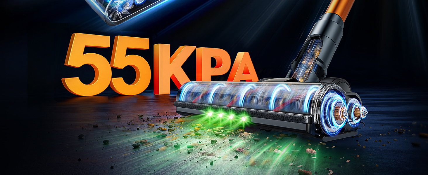 Акумуляторний вертикальний пилосос 55кПа/650Вт, бездротовий пилосос з висувним шлангом 1м, автоматичним режимом та антизаплутувальною щіткою для килимів, твердих підлог та авто, золотий