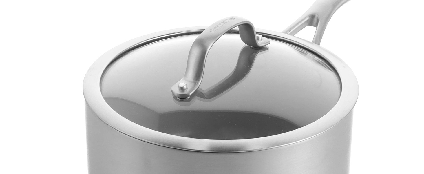 Набір кухонного посуду GreenPan Venice Tri-Ply 7 предметів: каструлі та сковороди з нержавіючої сталі, антипригарне покриття, без PFAS, для індукційних плит, сумісний з духовкою, сріблястий