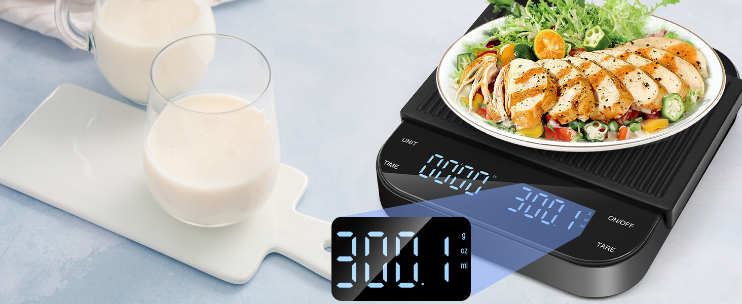 Ваги для кави Vankarr з таймером, ваги для еспресо з точністю 0.1г, USB-зарядка, міні ваги для кухні, функція тари, максимальне навантаження 3 кг