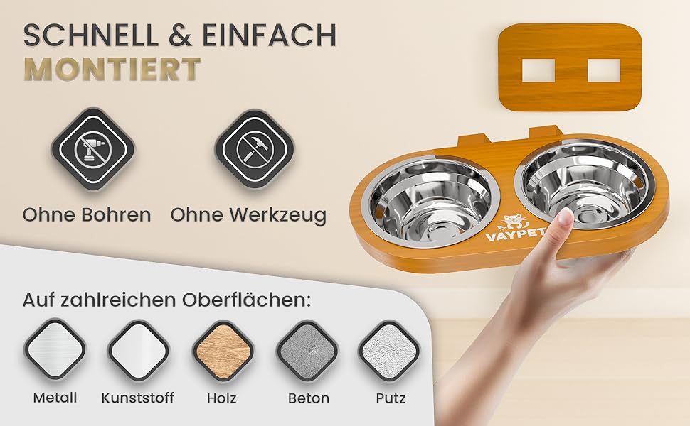 Підвищений годівниця для котів Doppel-Katzennapf: не потребує свердління, зручна, з нержавіючої сталі, чорний