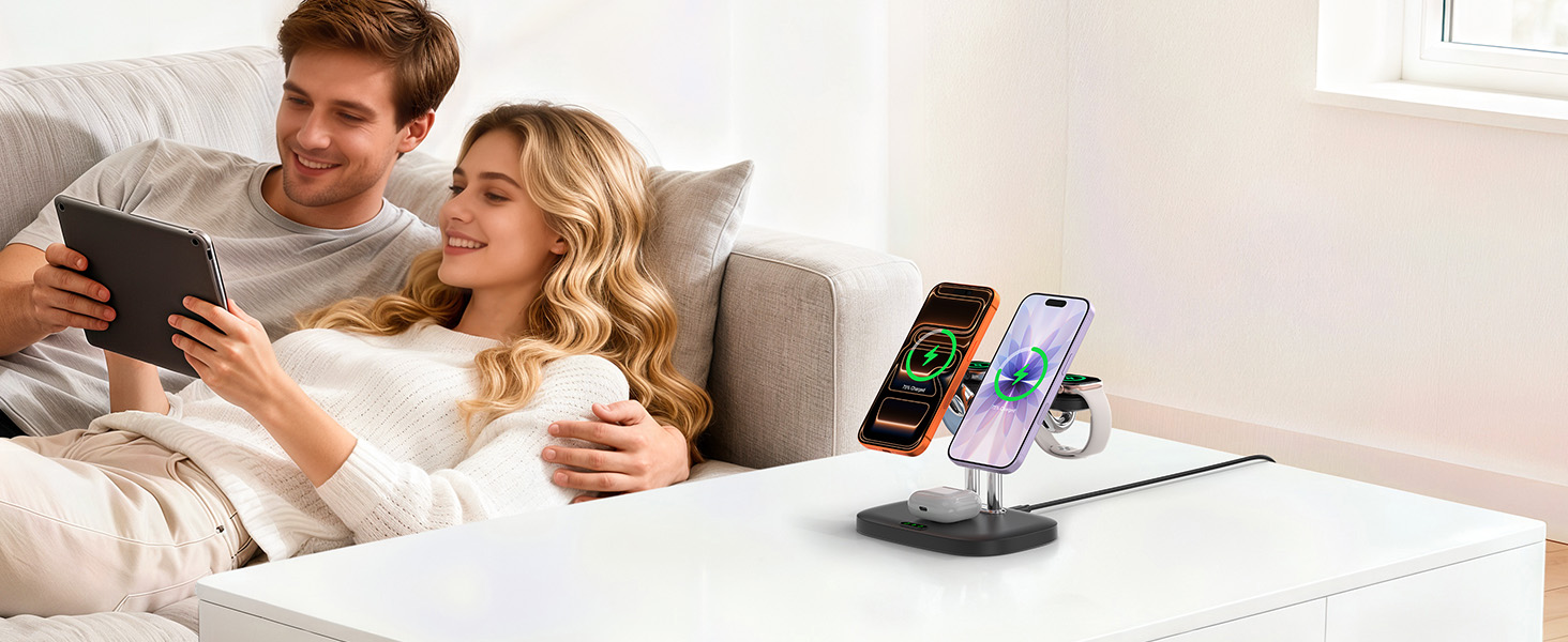 Універсальна зарядна станція 5 в 1 для 2 смартфонів iPhone та 2 Apple Watch, багатофункціональний зарядний пристрій