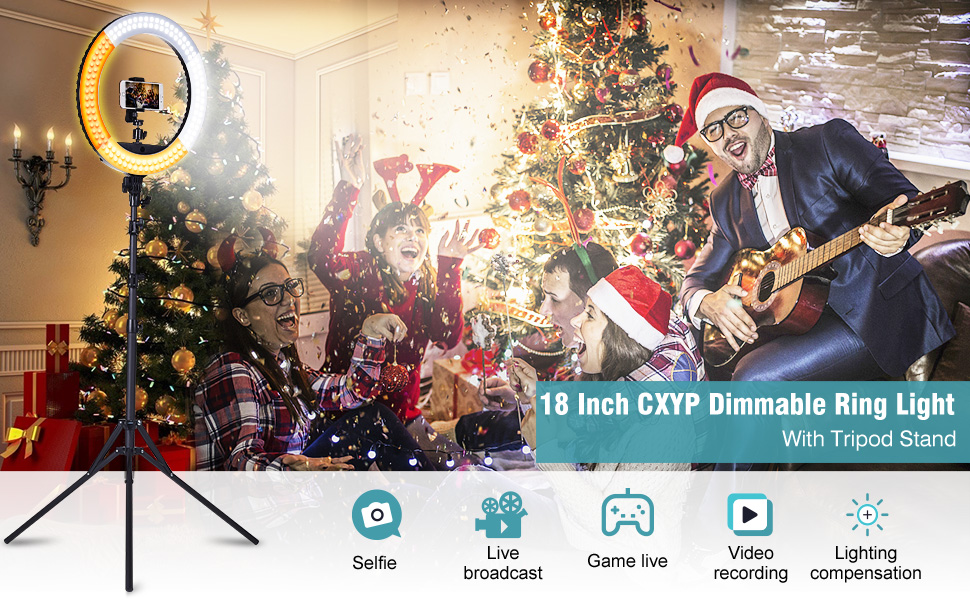LED кільцева лампа CXYP 18 дюймів зі штативом, диммер, пульт дистанційного керування, для YouTube, TikTok, фото/відео, селфі, макіяж, Live-Stream, сумісна зі смартфонами