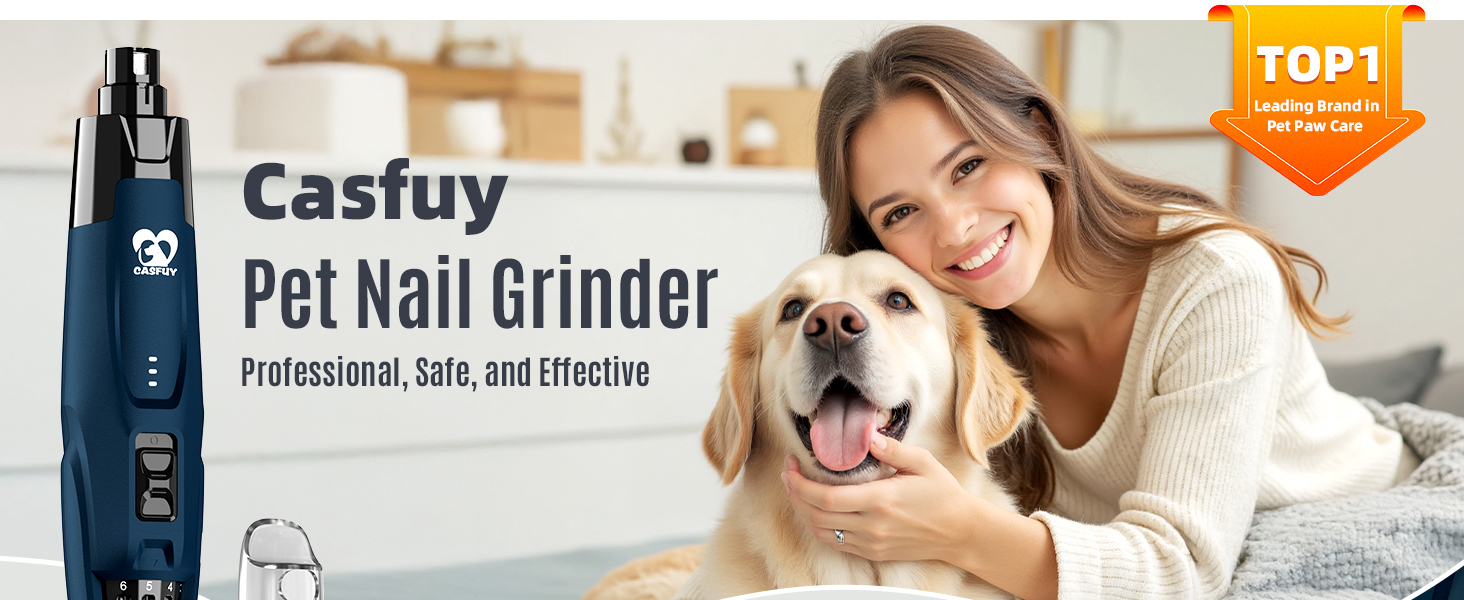 Електричний точило для собачих кігтів Casfuy Neue 6-Gang – 2 LED, тиха робота, 7 годин, для собак та котів, великих, середніх та малих порід, темно-синій