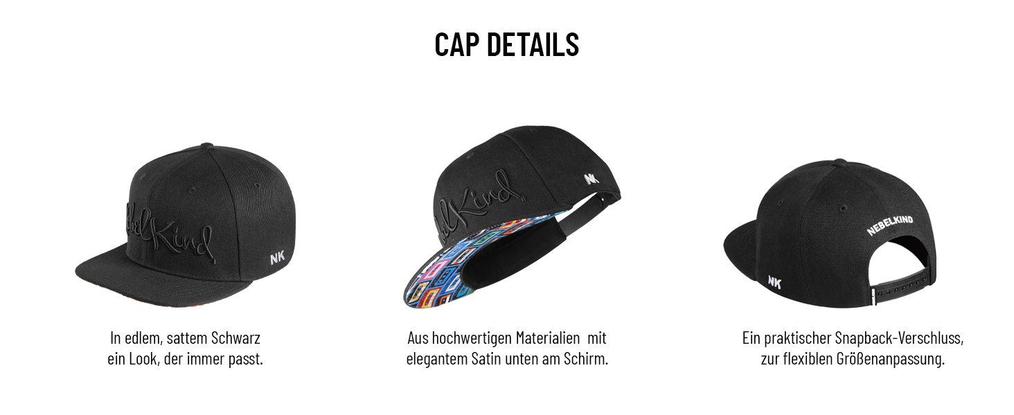 Snapback кепка Nebelkind: чорна, унісекс, регульована, стильна, бейсболка з прямим козирком, ретро