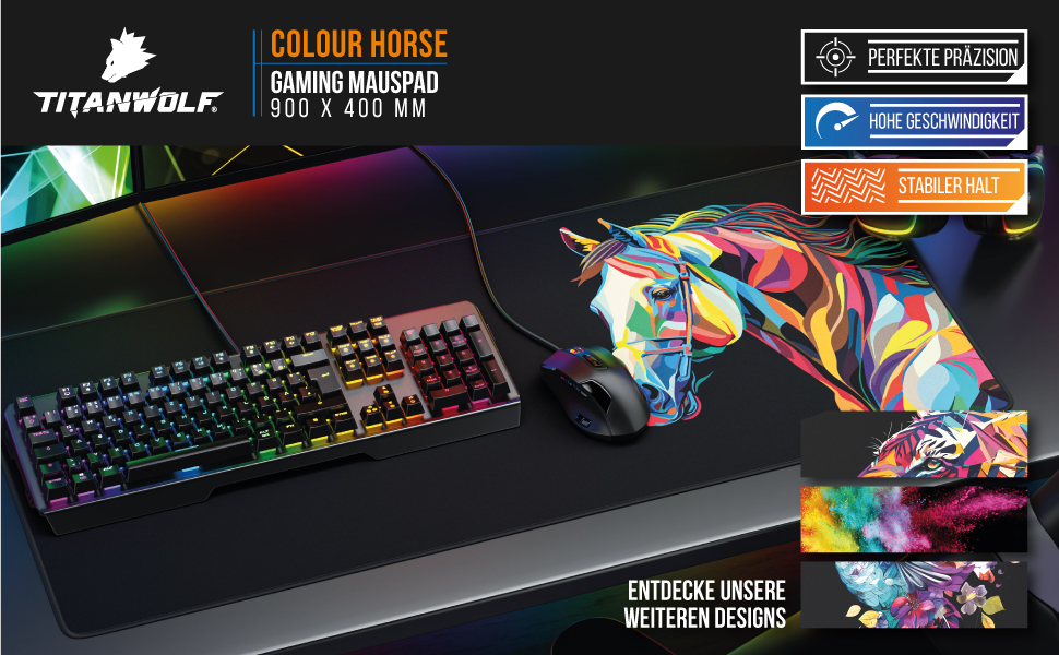 Ігровий килимок для миші CSL XXL Mousepad Gaming (900x400 мм), Alchemy Colour Horse — великий килимок на стіл для геймерів, сумісний з Razer, Logitech, Roccat