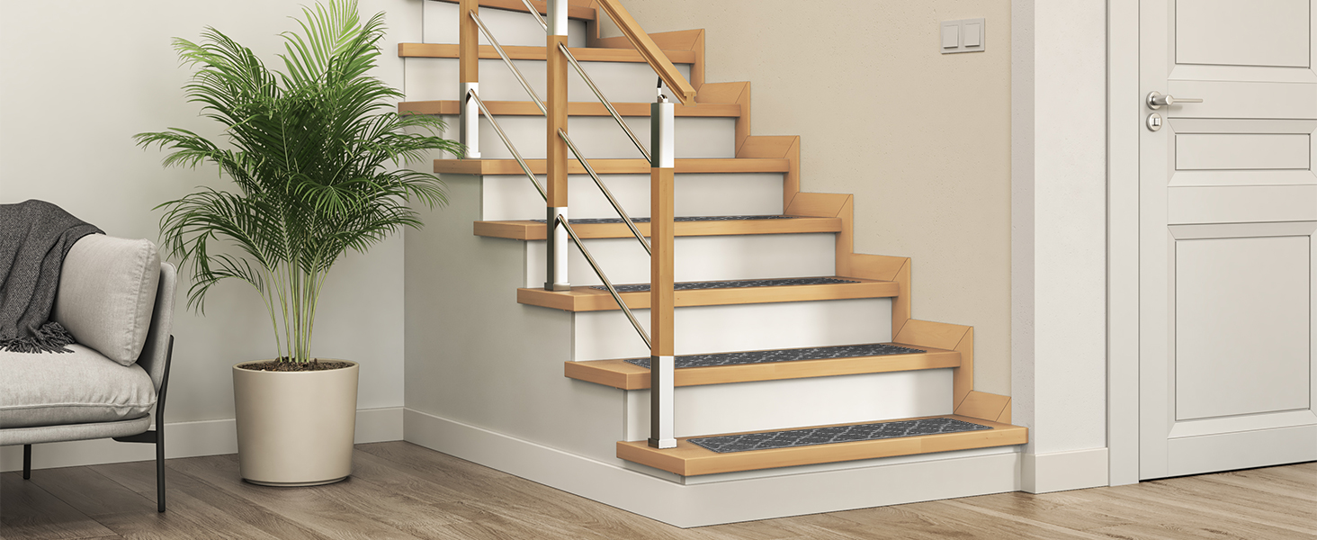 15 килимків на сходи 76x20 см, антиковзаючі, самоклеючі, для дітей, літніх людей та собак, сірий колір