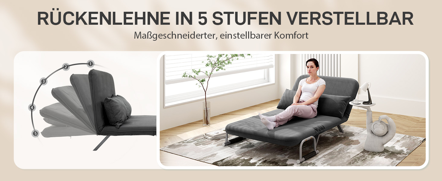 HOMCOM Convertible Sofa Bed with Adjustable Backrest, Throw Pillows, and Sleep Function