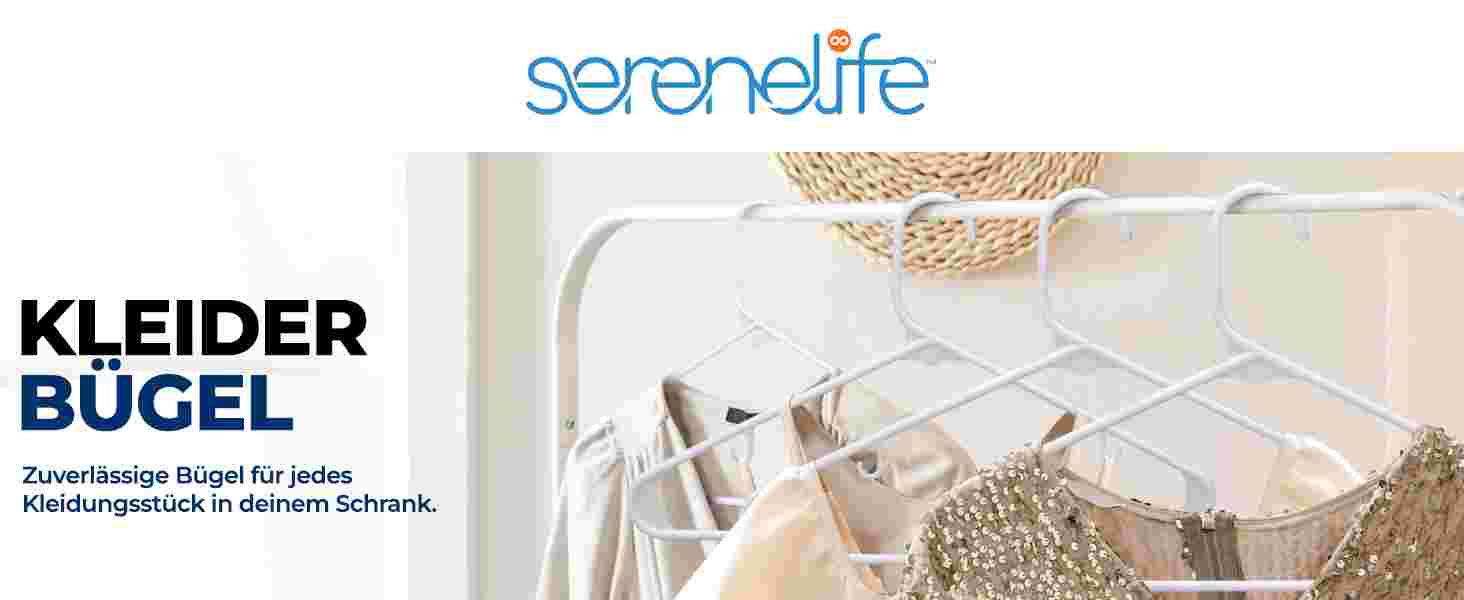 Плечики для одягу SereneLife пластикові білі 50 шт, 42 см - антиковзні, для сорочок, штанів та суконь