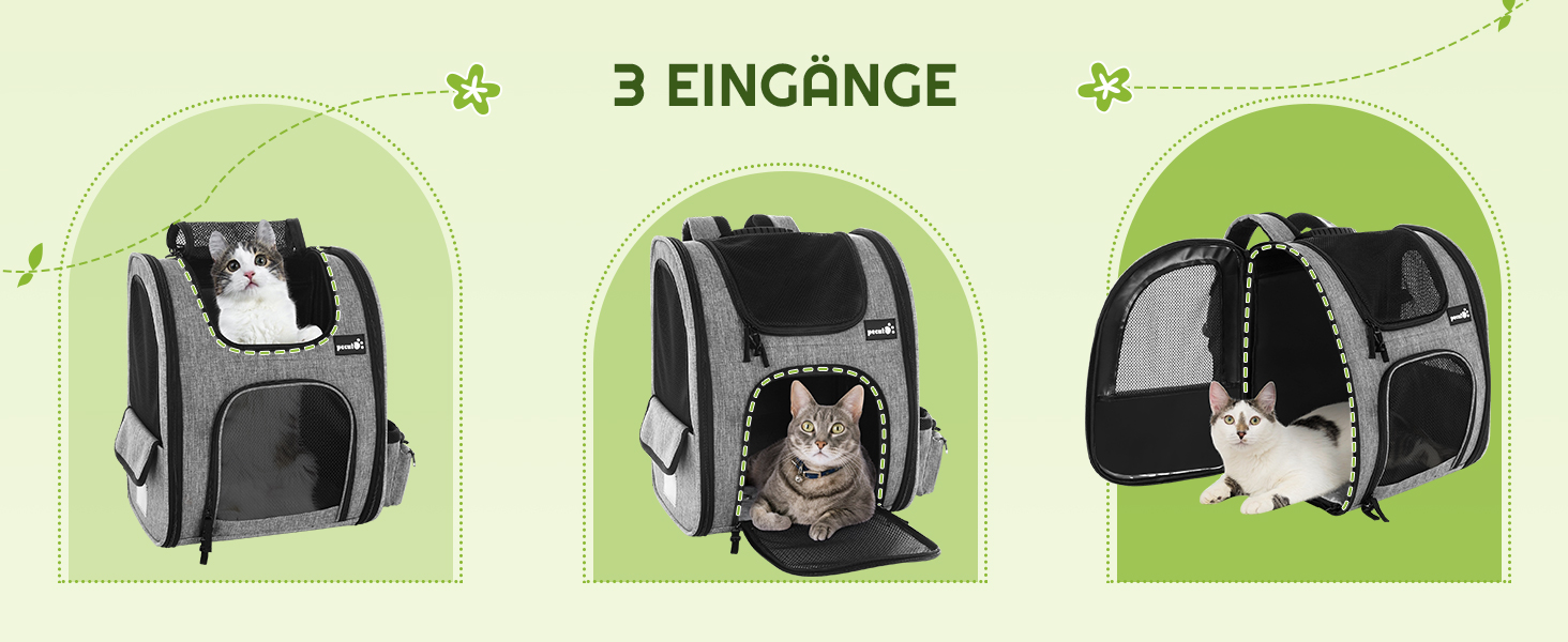 Pecute Pet Carrier Backpack with Mesh Window - Portable & Foldable Cat Carrier, Breathable & Lightweight Dog Carrier - Waterproof Oxford Cloth, Large Capacity, Non-Slip Gray