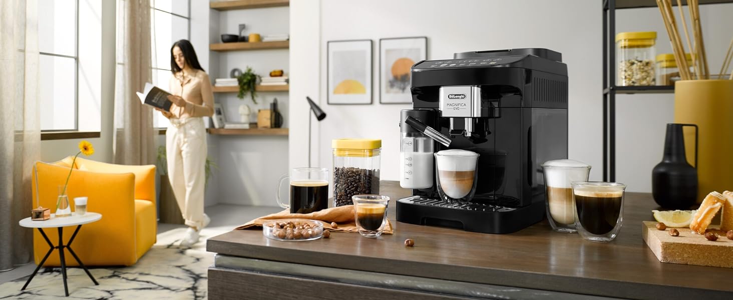 Кавомашина De'Longhi Magnifica Evo ECAM 292.81.B з LatteCrema, 7 прямих кнопок, 2-купові, чорна