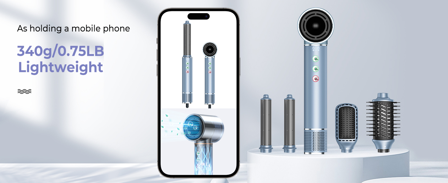 Набір для укладки волосся 7 в 1 OKWRAP Airstyler: фен, плойка, щітка, стайлер. Швидкий мотор 110000 об/хв, іонізація, тиха робота, сушка та укладка. Колір: сірий