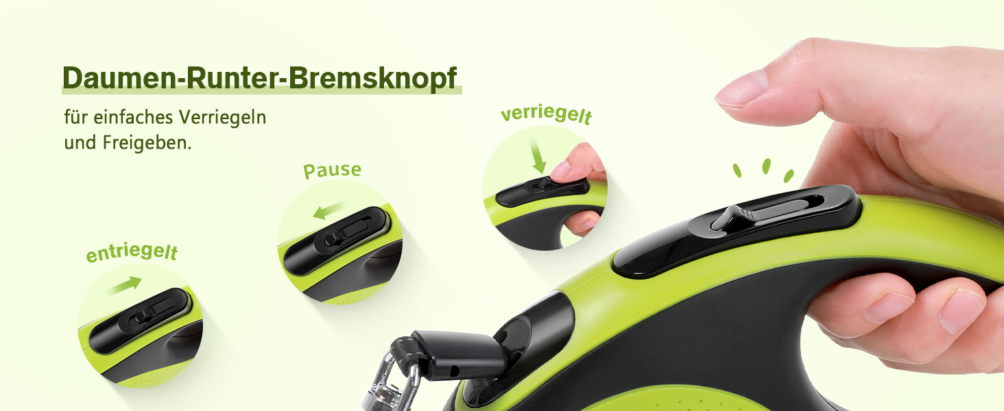 Рулетка для собак Pecute 8м, 50 кг, зелена, антизаплутування, швидке гальмування