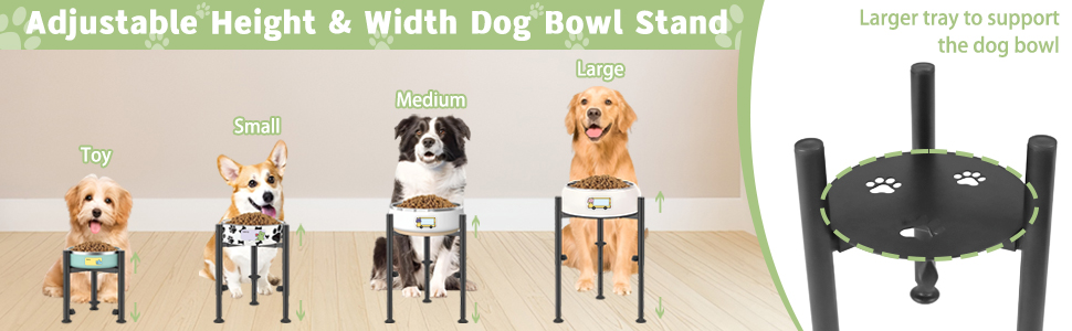 Підставка для миски для собак з принтом лапи, регульована по висоті (3 положення), металева, для маленьких, середніх та великих собак (лише підставка)