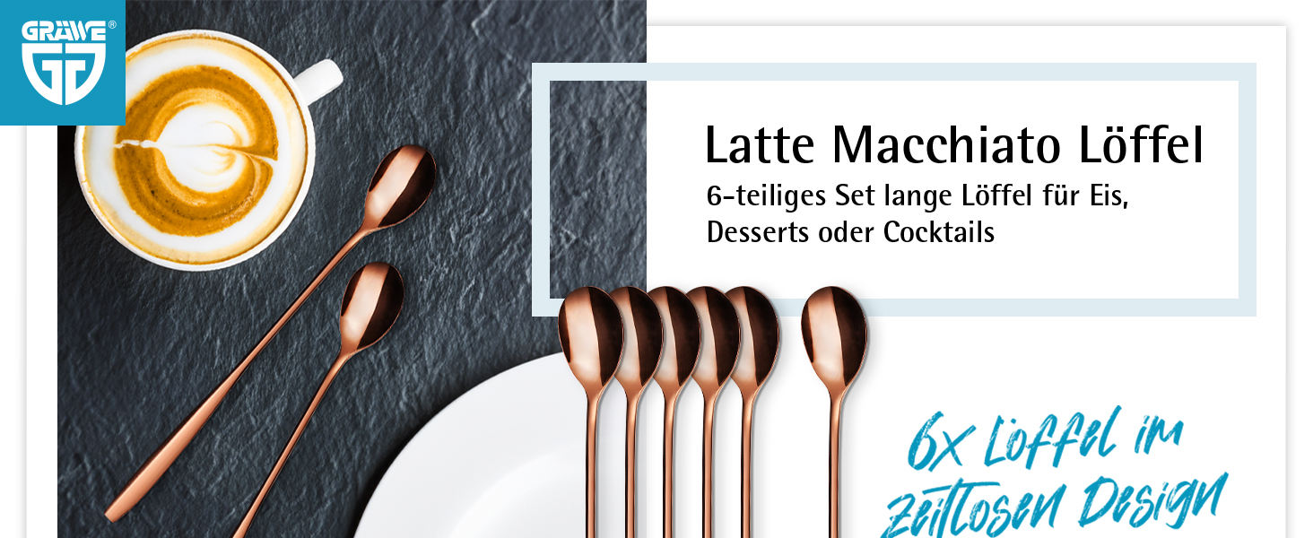 Ложка для кави, десертів та айс-ті з нержавіючої сталі GRÄWE, довга, червоне золото, для миття в посудомийній машині