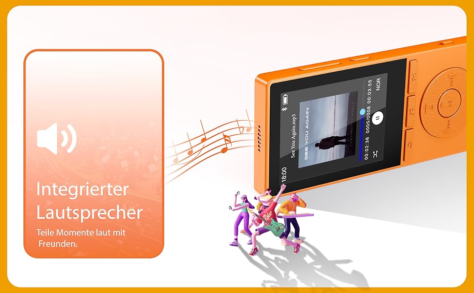 MP3 плеєр 64GB Bluetooth 5.3 з динаміком, HiFi звук, диктофон, E-book, підтримка TF карти 128GB (Помаранчевий)