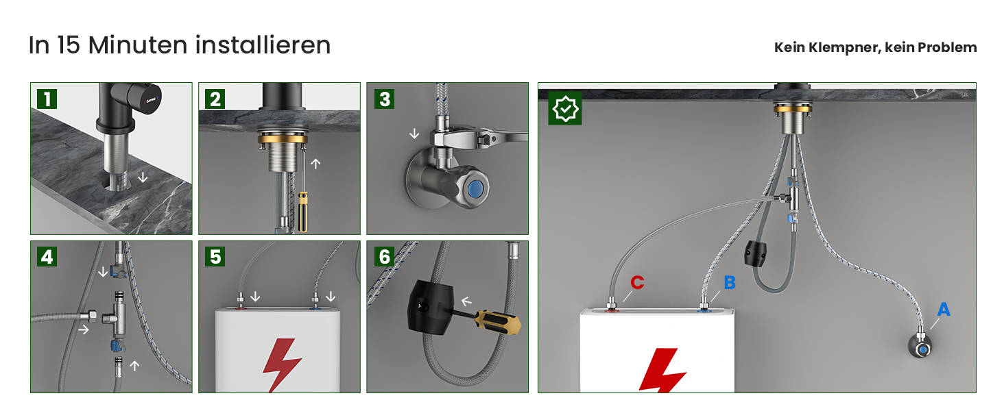 Кухонний змішувач DayOne з висувною лійкою, нержавіюча сталь SUS304, високий тиск, кухонний кран з 2 функціями, поворотний на 360°, для кухні (низький тиск, 247mb-niederdruck)
