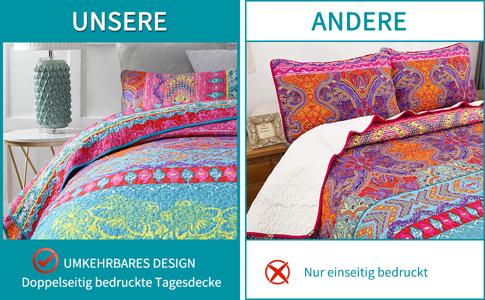 Qucover Boho Bedspread 220x240cm Duvet Cover for Double Bed Quilted Blanket with 2 Pillows Indian Style Boho-3 220x240cm+50x75cm x2
