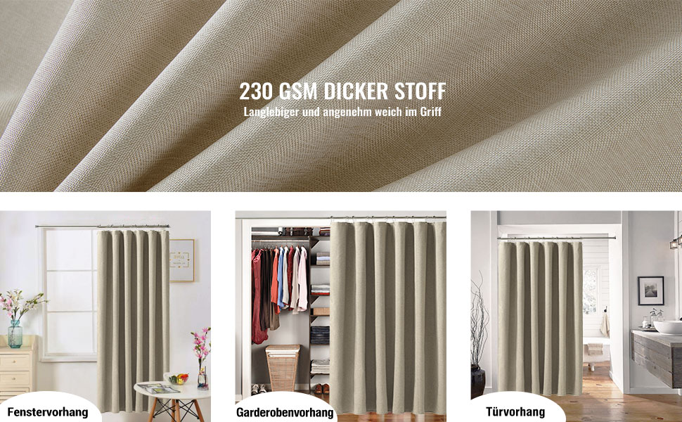 Тканинна шторка для душу BTTN, 180x200 см, льонова текстура, антигрибкова, пральна, текстильна, з 12 гачками, сучасна, водонепроникна, з обтяжувачем, декор з поліестеру, кремовий (хакі, однотонна, H200 x B180 см (1 шт))