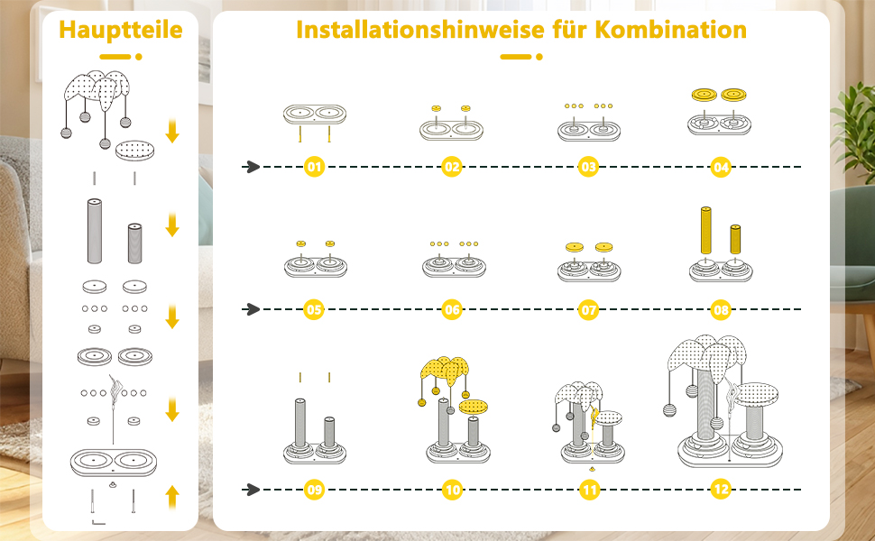 Інтерактивне котяче іграшкове комбо 6-в-1: дерев'яні меблі, кульки, пір'я, м'яч-трекер, когтеточка з сизалю та джуту для котів середніх та маленьких порід (білий, зелений)