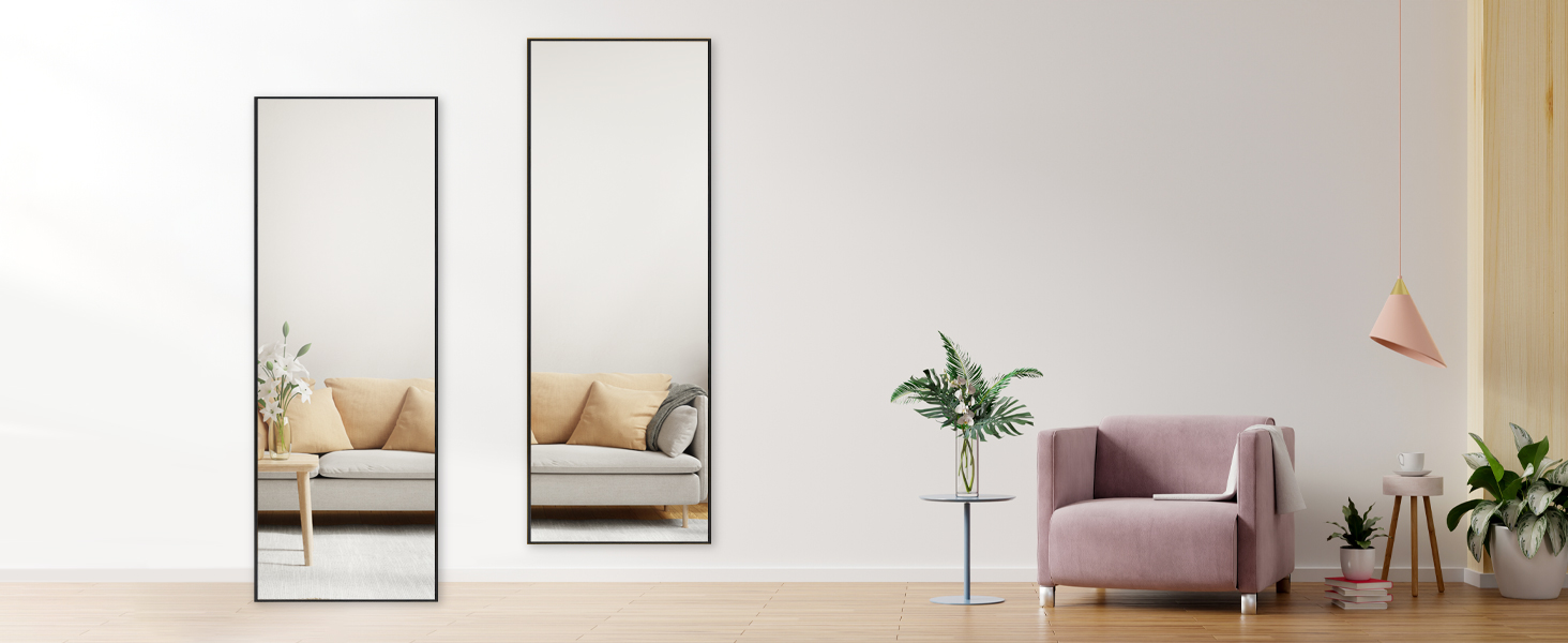 Large Standing Mirror with Black Metal Frame