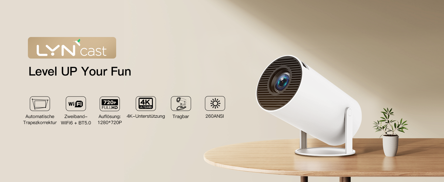 Портативний проєктор LYNCAST HY300 Pro з Wi-Fi, Bluetooth та Android 11: 1080P/4K, поворотний на 180°, для домашнього кінотеатру та на відкритому повітрі