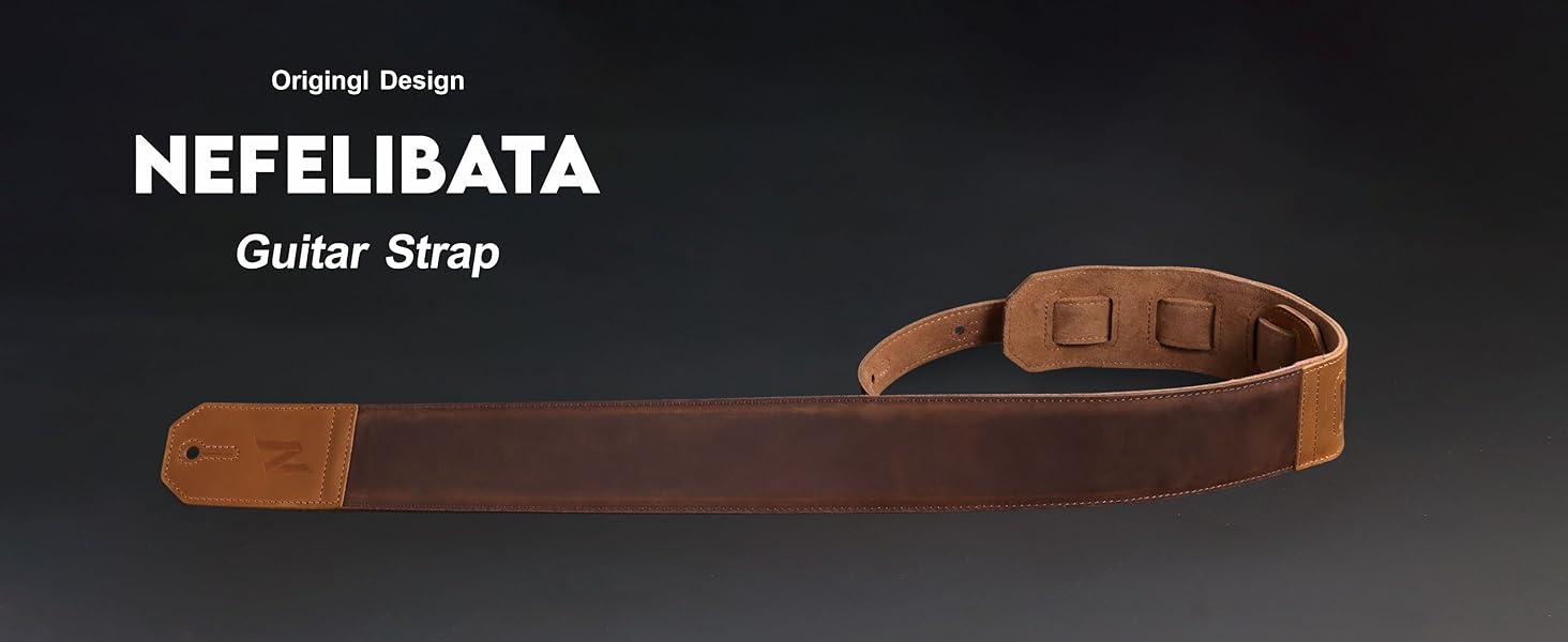 Шкіряний гітарний ремінь Nefelibata 2.3' з повним покриттям з тисненням Сахари (жовтий) для бас, електро та акустичної гітари