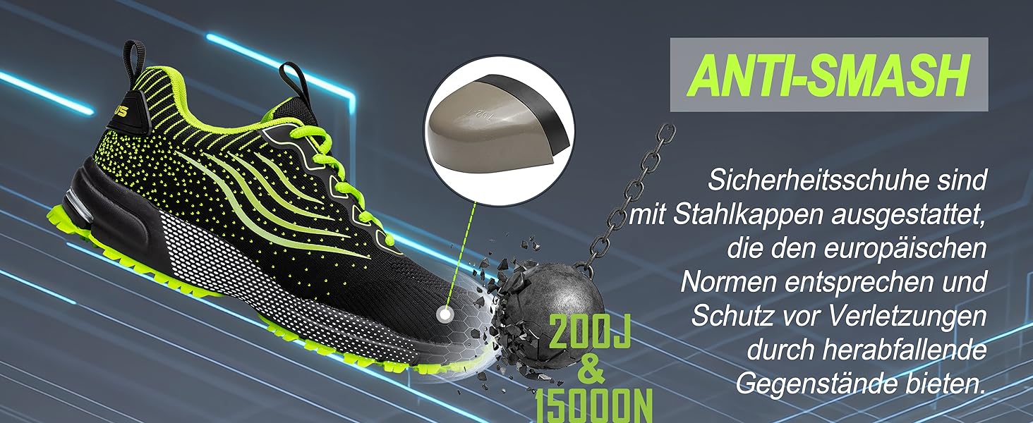 Черевики робочі чоловічі/жіночі, безпекові, спортивні, з металевим капаком, амортизуючі, протиковзкі, 43 EU, блакитні