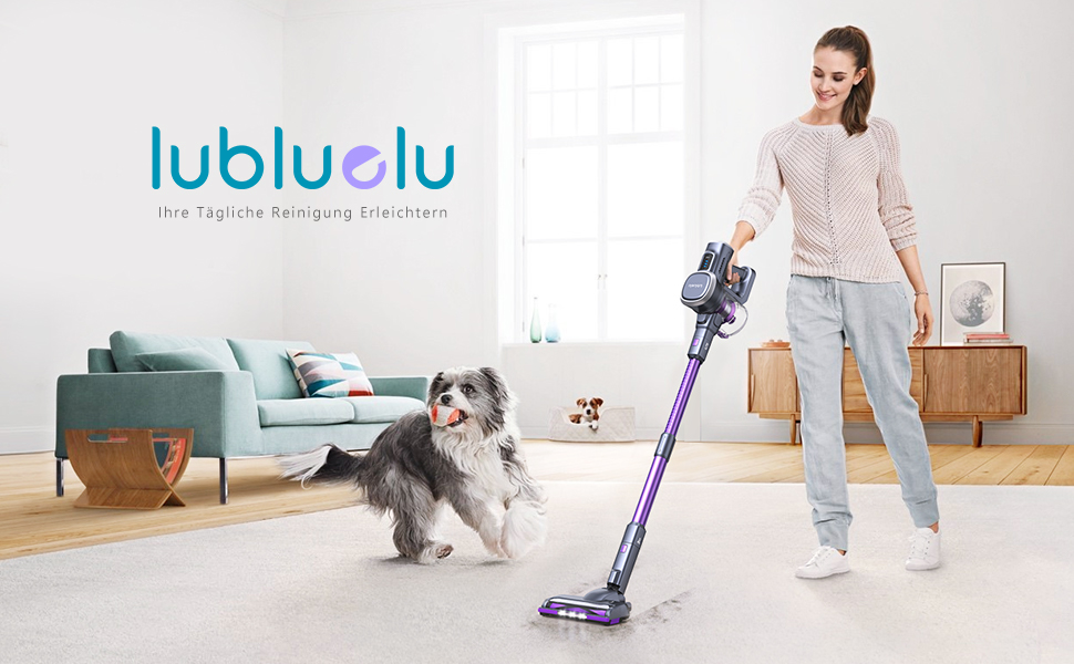 Бездротовий пилосос Lubluelu 27000Pa з акумулятором, 220W, 50 хвилин роботи, 2 насадки та 2 фільтри для твердих поверхонь, фіолетовий