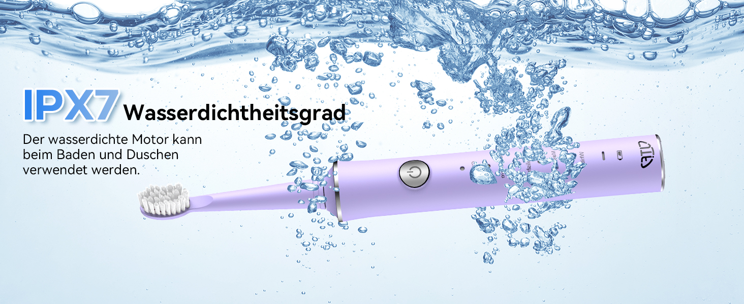 Електрична звукова зубна щітка JTF з очищувачем язика, 8 насадок, 5 режимів, функція пам'яті, таймер 2 хв, IPX7, швидка зарядка 3 год, для дорослих (блакитний) (фіолетовий + очищувач язика)