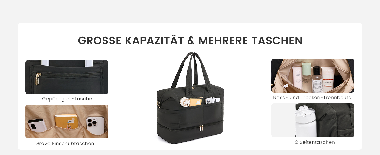 Сумка-мішок LOVEVOOK для подорожей, клініки, пологового будинку, ручної поклажі, 52x38x25 см, 50 л, з відділенням для взуття та косметичкою, бежевий