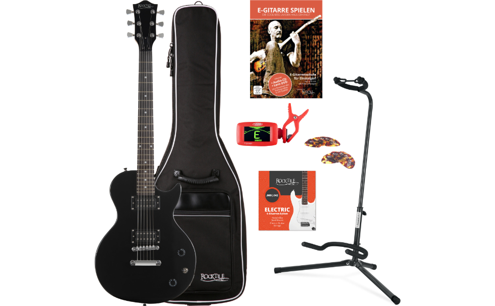 Електрогітара Rocktile LP-100 BL Black SET: Gigbag, Підставка, Струни, Тюнер, Медіатори