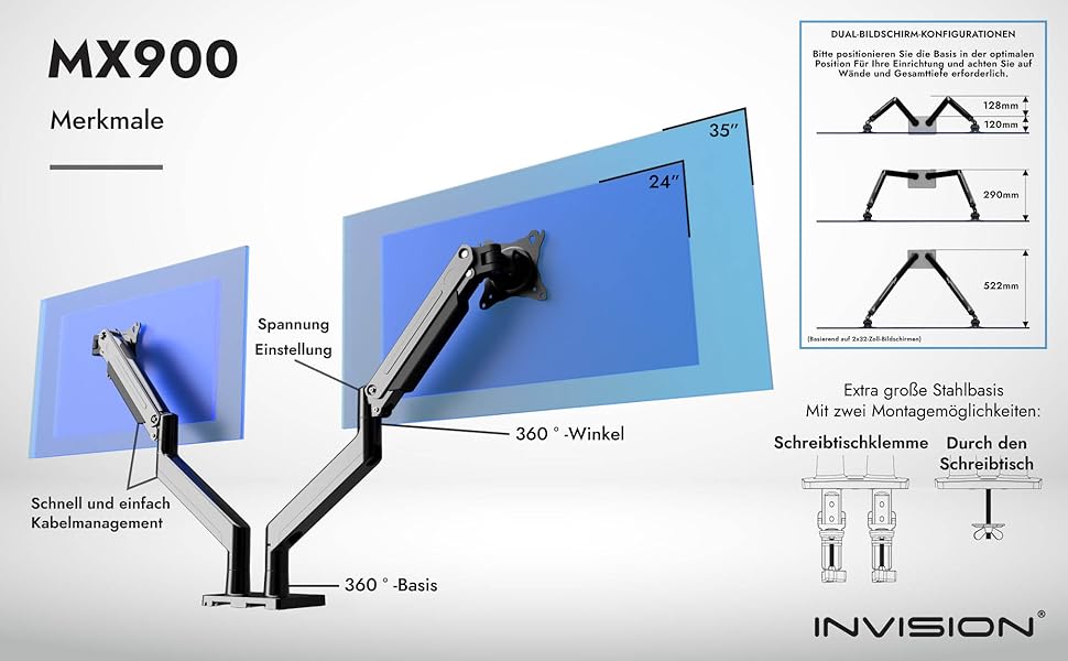 Кріплення для монітора Invision Doppel MX900: два монітори, 24-35