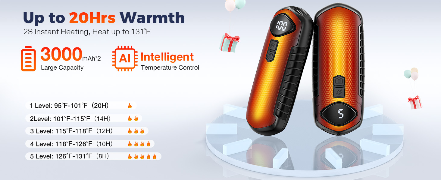 Грілки для рук акумуляторні, 2 шт, електричні портативні, 6000mAh, кишенькові, ультралегкі та тонкі, 5 режимів нагріву до 55°C, ідеально для кемпінгу (темно-сірий)