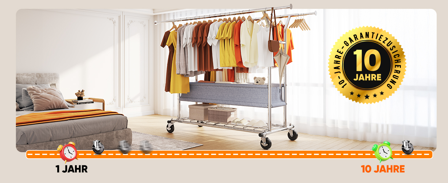 Підставка для одягу HOKEEPER на колесах, подвійна штанга, вантажопідйомність до 283 кг, промисловий дизайн, з полицею та кошиком для білизни, регульована довжина та висота (D005)