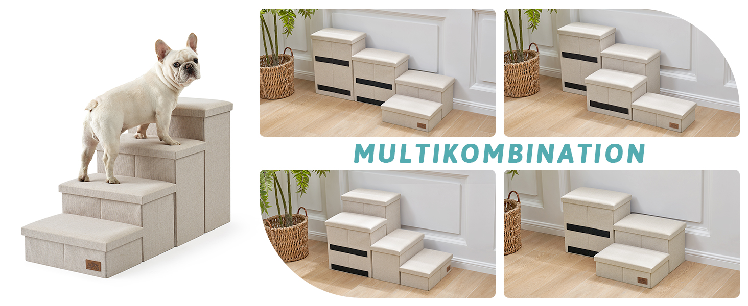 Сходинки для собак маленьких порід зі зберіганням, широкі, складані для ліжка та дивану, з неслизьким покриттям, вологостійкі (4x72x42.5см), розмір 4x72x42.5см (Бежевий, 4, 43x97x56см)