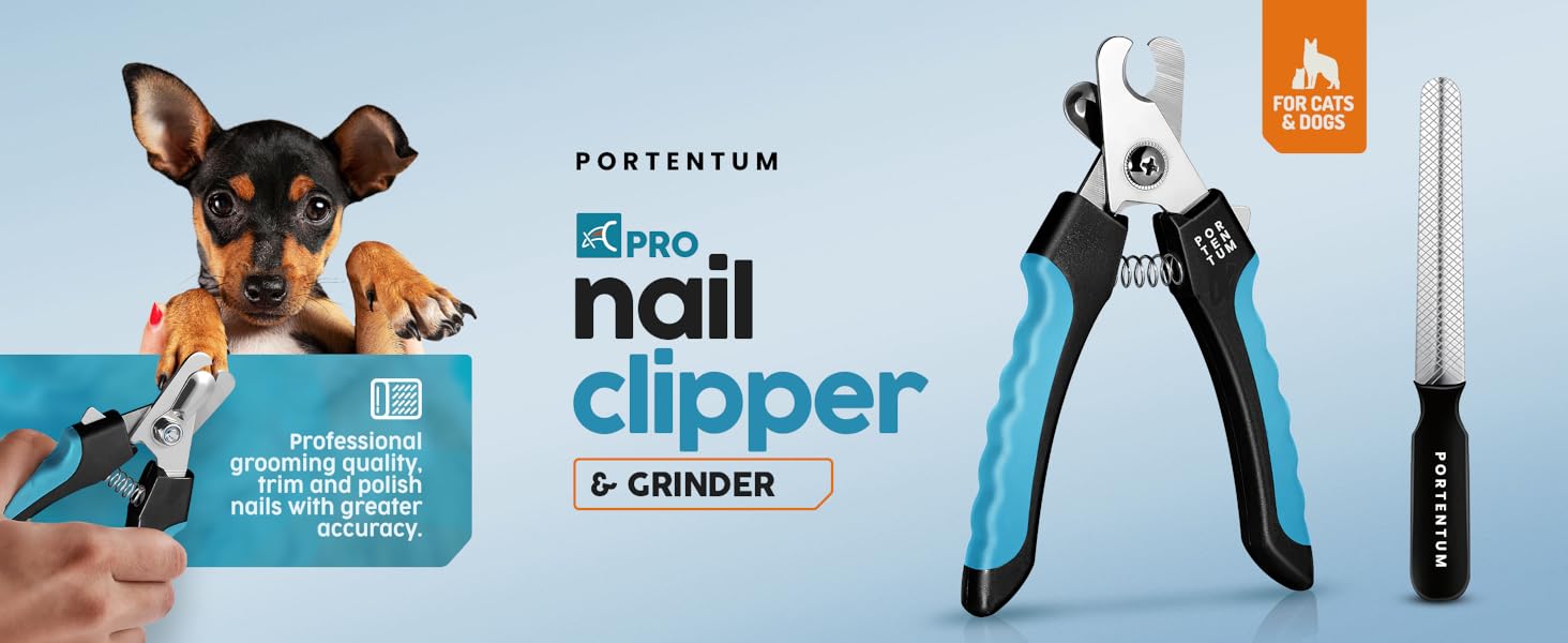 Ножиці для обрізки кігтів собак та котів PORTENTUM з пилочкою, нержавіюча сталь, безпечний захист, 6 дюймів