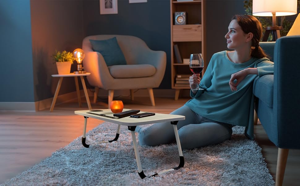 Стіл для ноутбука, піднос для ліжка, складаний портативний стіл для ноутбука, піднос для читання, піднос для сніданку, стіл для ноутбука, тримач для напоїв, піднос для книг, для вітальні, офісу та в дорогу, 60 x 40 см, білий