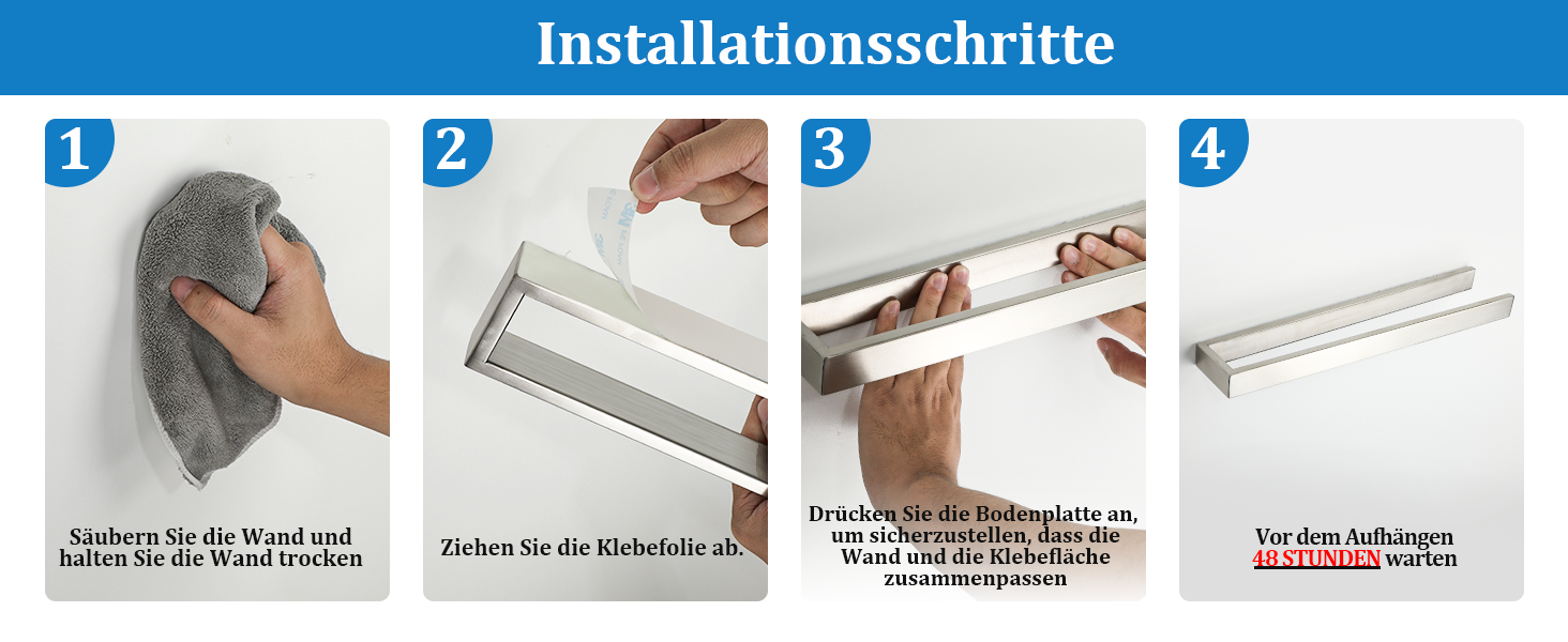 Тримач для рушників SAYAYO без свердління, 30 см, чорний, нержавіюча сталь, самоклеючий, для ванної кімнати та кухні