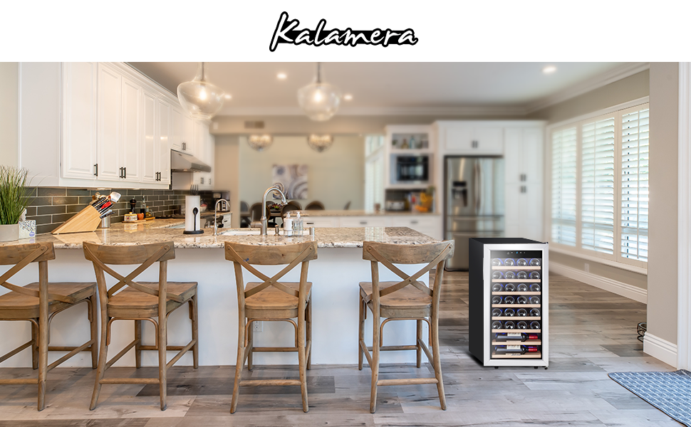 Kalamera 28-Bottle Wine Refrigerator - 86 Liter Capacity, Stainless Steel & Glass Door, 5-18°C Cooling Zone, Removable Wooden Shelves