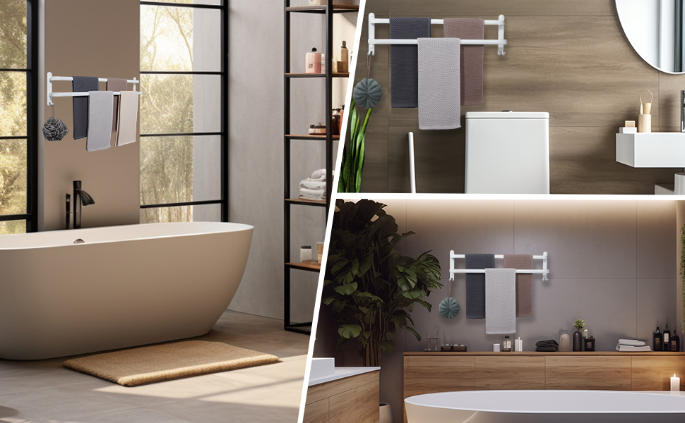 Тримач для рушників на стіну без свердління, 80 см, з гачками, 2 яруси, для ванної кімнати, кухні, туалету