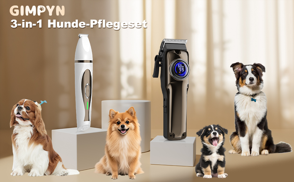 Набір триммерів для собак 3-в-1: машинка для стрижки, триммер для подушечок лап, професійний триммер для густого хутра, для собак та котів (2 шт.)