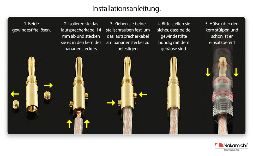 Бананові роз'єми Nakamichi Ultimate Series 24K позолочені берилієво-мідні конектори для акустичних кабелів 12-18 AWG, 4 мм, для HiFi колонок та підсилювачів, 10 шт (5 пар)